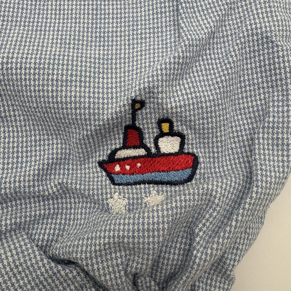 OshKosh B'gosh Overall Boys 3-6M Blue Gingham Nautical Boat Bubble One Piece